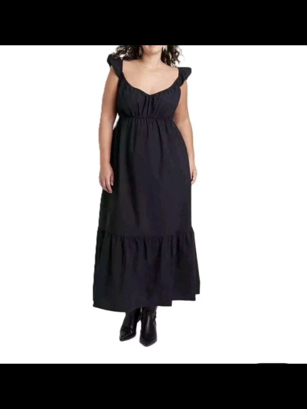 Universal Thread Black Maxi Dress with Ruffle Shoulders , Pockets Sz M ($35)